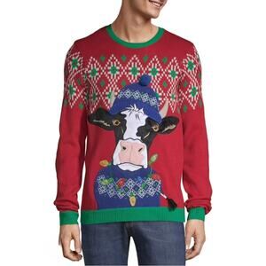 Holiday Time Cow Ugly Christmas Sweater Light Up Unisex Size XL 46-48